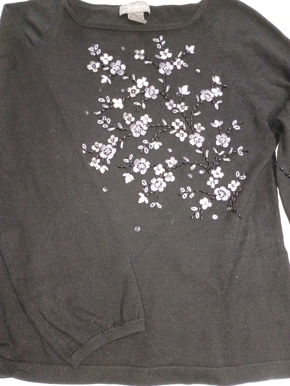 Black Embellished Floral Sweater